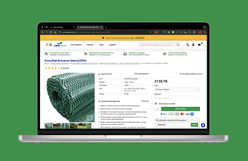 A green background with a laptop showing the suregreen website on its screen, looking at a product page.