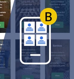 AB testing grid view on a background of a website with a blue overlay.