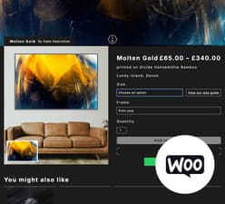Gabe Hearnshaw product page with woocommerse logo