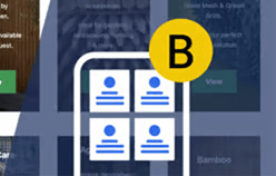 AB testing grid view on a background of a website with a blue overlay.