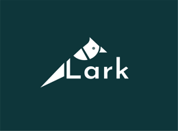 A stylised illustration of a lark bird in white, facing right, above the word "Lark" in a modern sans-serif font. The background is a deep teal colour.