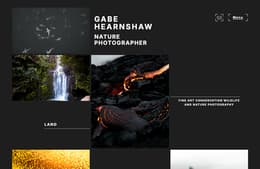 A view of the Gabe Hearnshaw photography website homepage