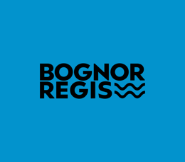 Bognor Regis logo shown in black on a blue background