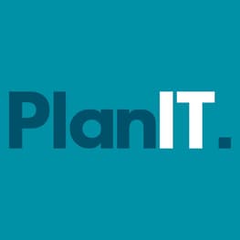 A blue background with the Plan IT logo on it. Plan is in dark blue and IT is in white. There is a dark blue full stop at the end.