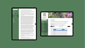 St Peter's School website on an iPad shown in portrait and landscape on a green background