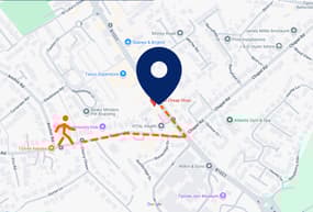 Map of cheap shop location with walking route