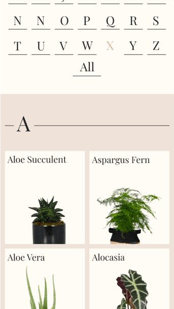 A-z of plants section on The Little Botanical mobile website