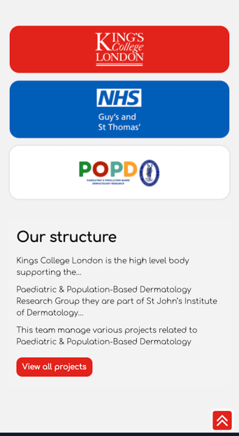 Sstructure of the ppopderm department, which is part of Kings College London working with the NHS