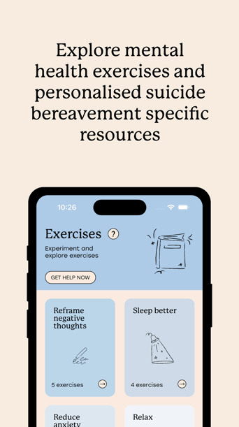 explore mental health exercises and personalised suicide bereavement specific resources