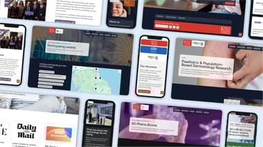 Kings College London ppopderm website collage showing different desktop and mobile screenshots. Wordpress website design agency