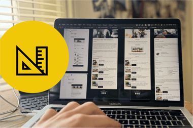 A design being made in figma on a laptop with a large yellow circle to the left containing two types of ruler