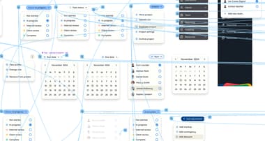 Figma prototype of rofinery components showing a huge web of flows between different screens