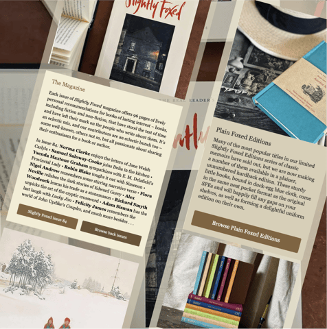 Collage of content from slightly foxed website including snippets of reviews