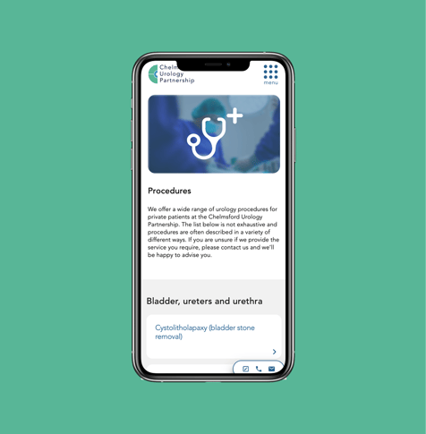 Chelmsford urology partnership website on phone