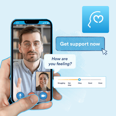 every mind at work app being used for a support video call