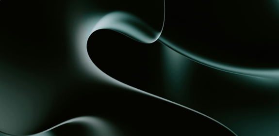 An abstract image featuring smooth, flowing curves in varying shades of dark green and black. The curves create a sense of depth and movement, with some areas appearing glossy and reflective. The background is predominantly dark, enhancing the fluid shapes that weave and overlap, creating a dynamic visual effect. The overall composition conveys a sense of elegance and tranquility.