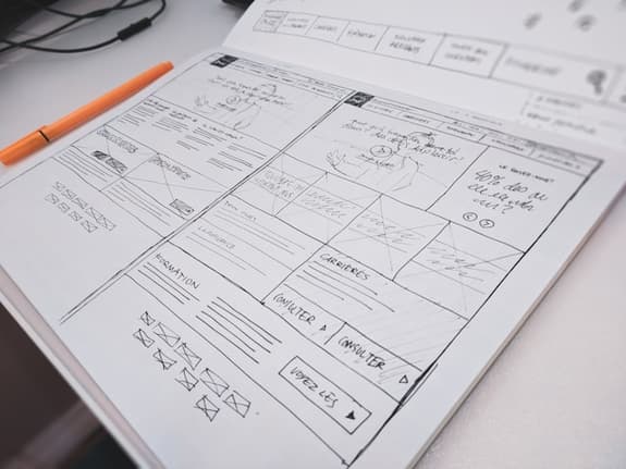 Wireframing for a web design using pen and paper