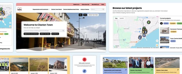 Screenshots of mobile and desktop homepage for love clacton