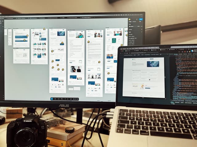 Website being design in figma and being reviewed with dev tools for testing
