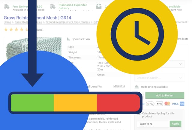 Arrow pointing to green marker to show good score for Largest Contentful Paint
