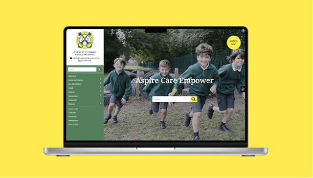 St Peter's School website on a laptop with a yellow background