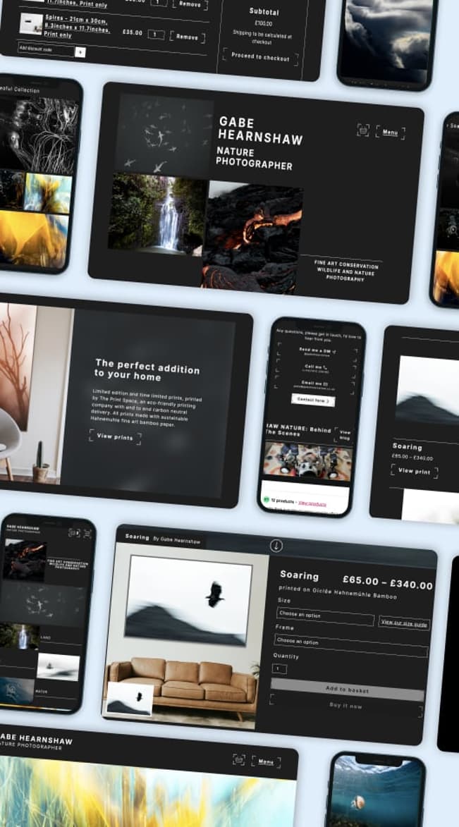 Collage of webpages from gabe hearnshaw website. Wordpress website design agency