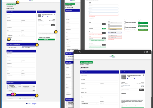 Suregreen checkout UI designs showing different screenshots overlapping