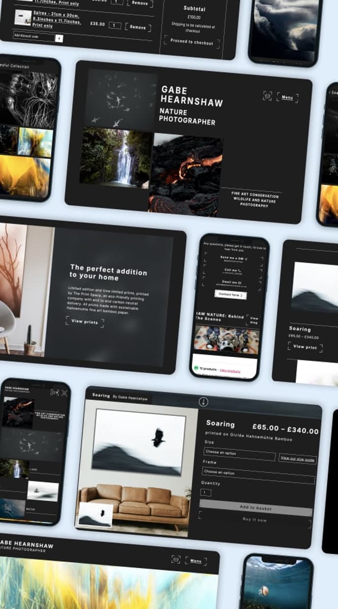 Collage of webpages from gabe hearnshaw website. Wordpress website design agency