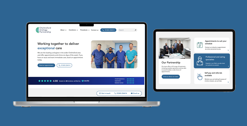 Chelmsford urology partnership website on laptop and tablet