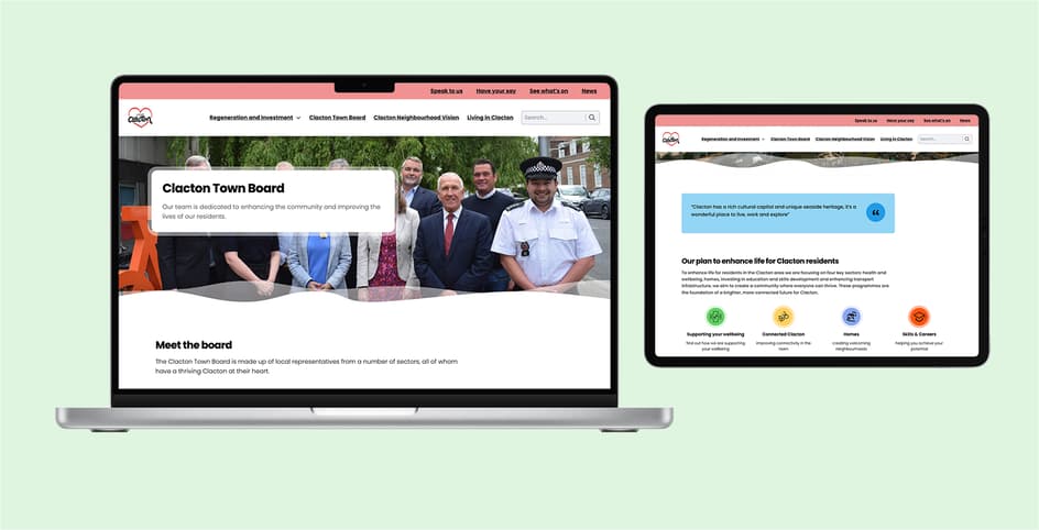 Clacton town board webpage on desktop and tablet