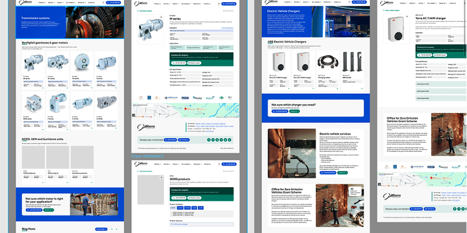screenshot of figma showing multiple gibbons group page designs