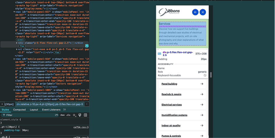 mobile website development for gibbons group website
