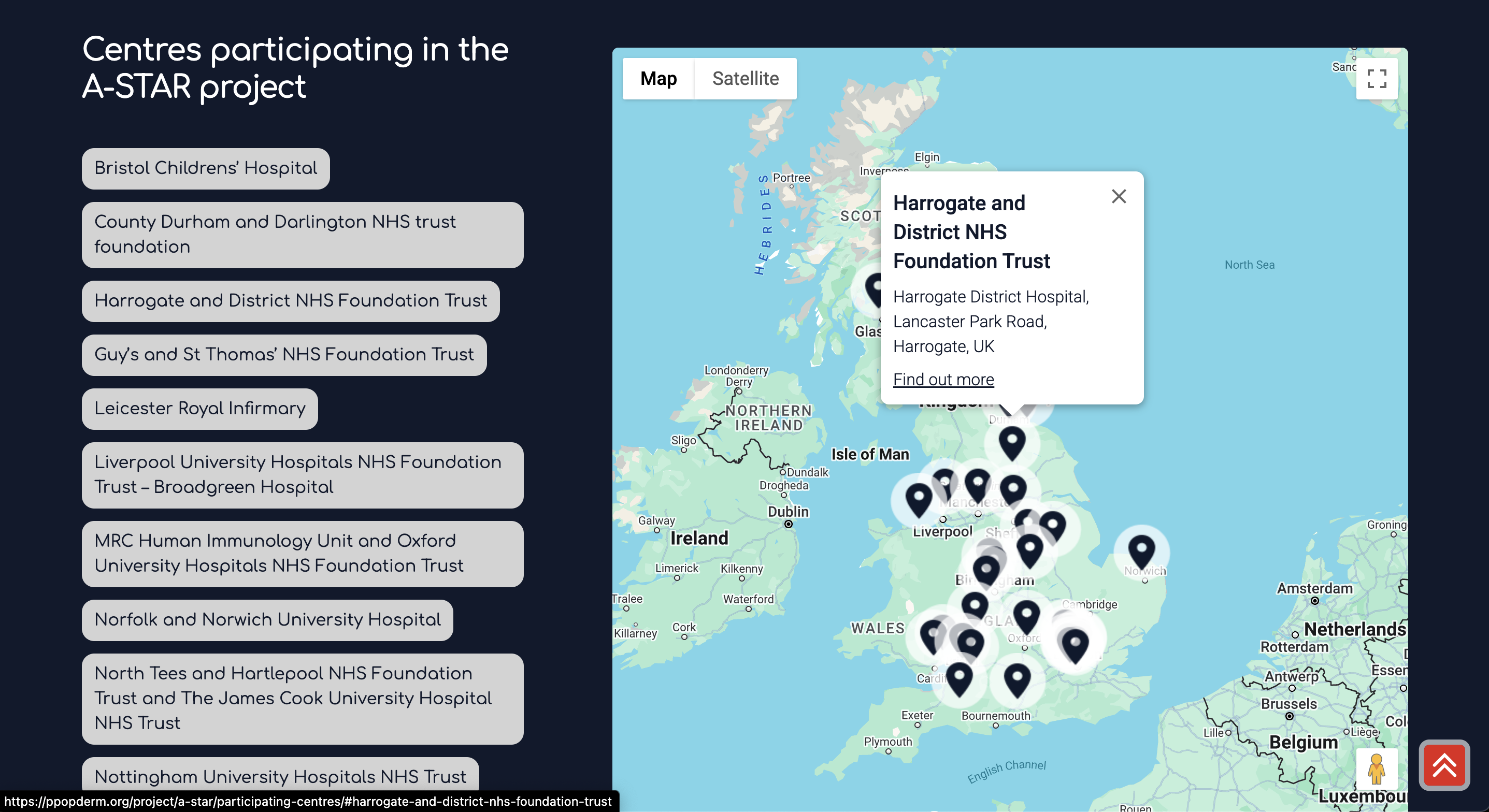 interactive map showing participating study centres on the paediatric and population based dermatology site