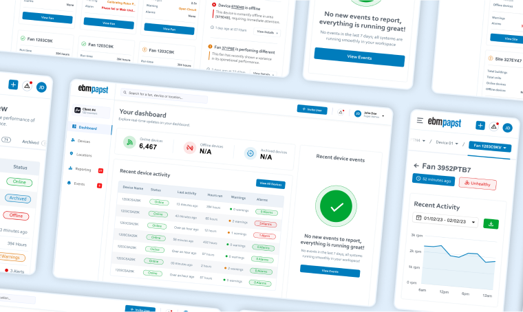 Screenshots of ebm papst dashboards