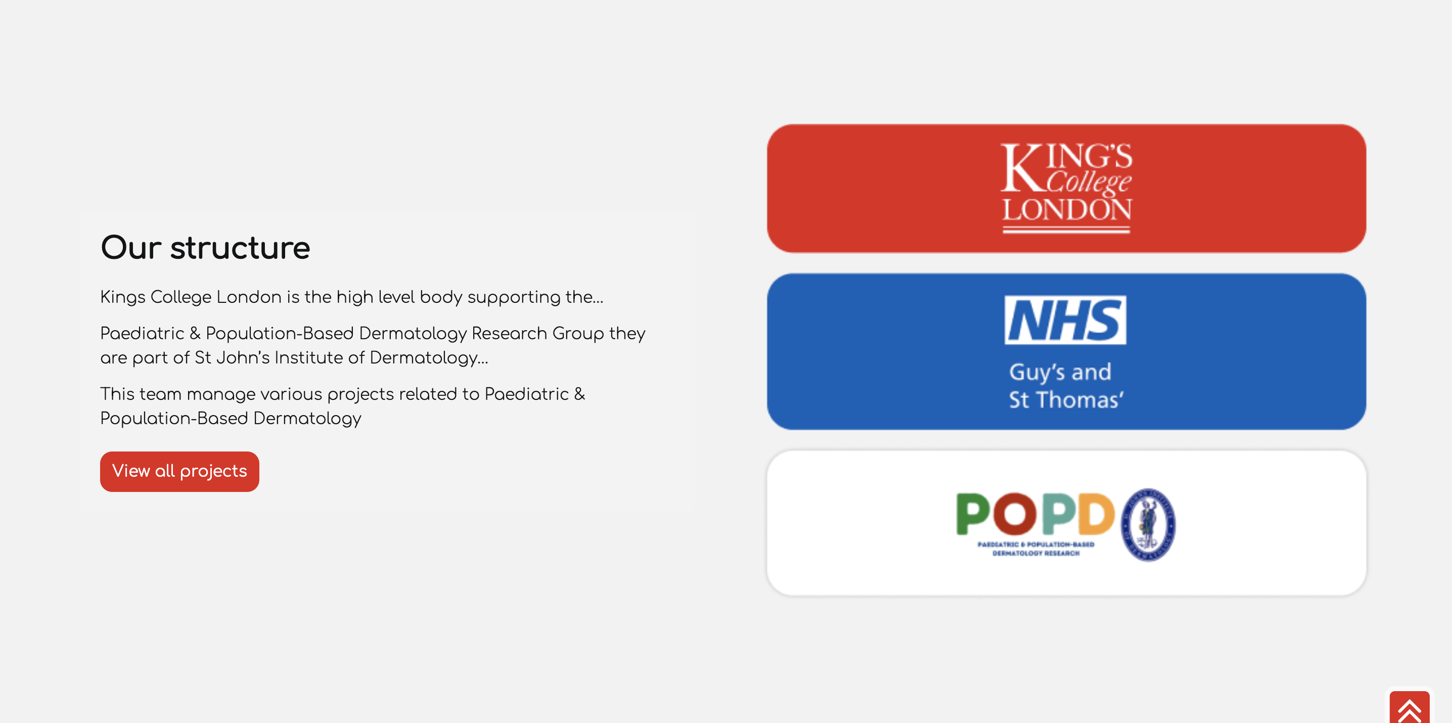 structure of the ppopderm project, Kings college london working with the NHS and Paediatric and population based dermatology