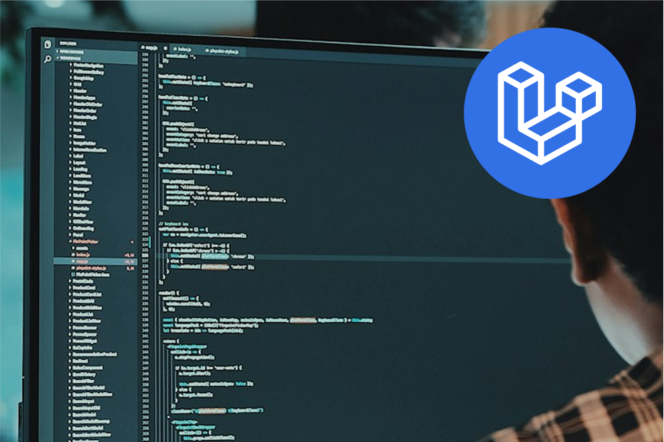 Laravel logo overlaying code