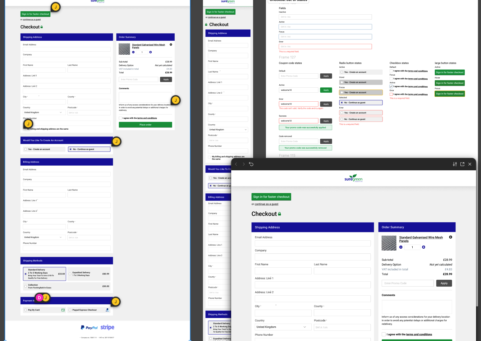 Suregreen checkout UI designs