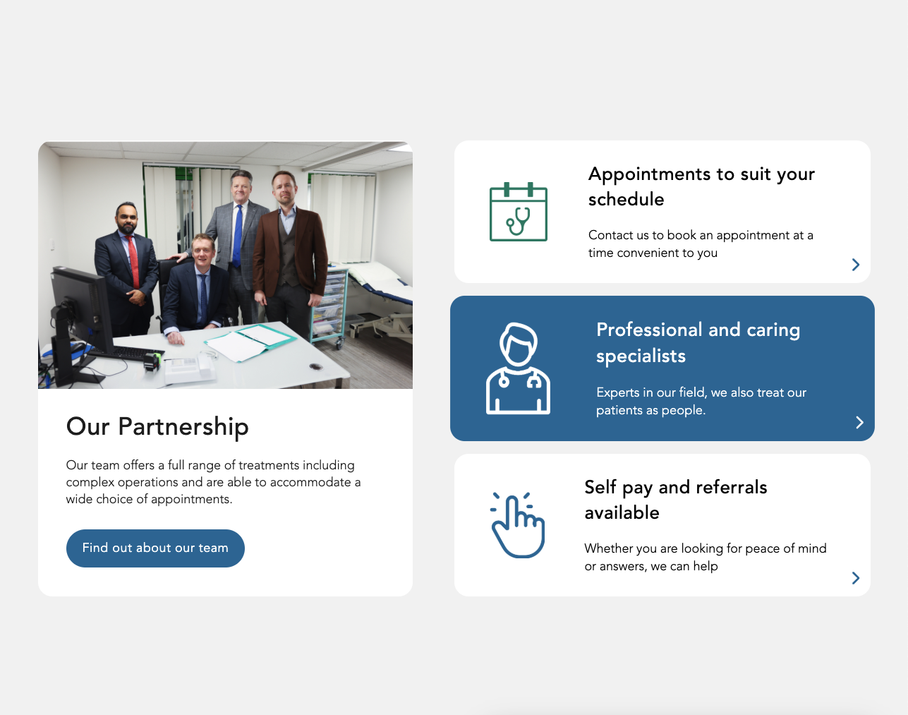 Partnership and contact section from the chelmsford urology website