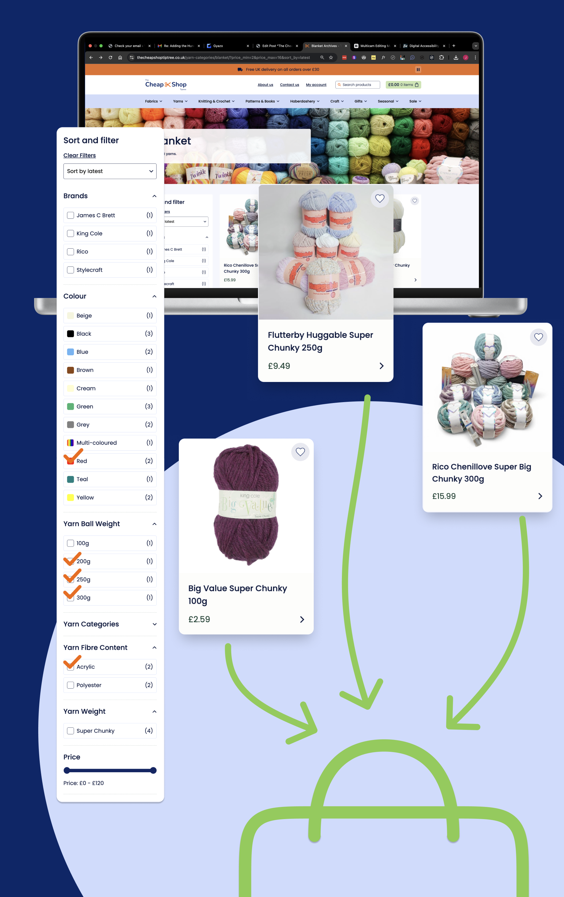 filtering and products being added to basket from the cheap shop website