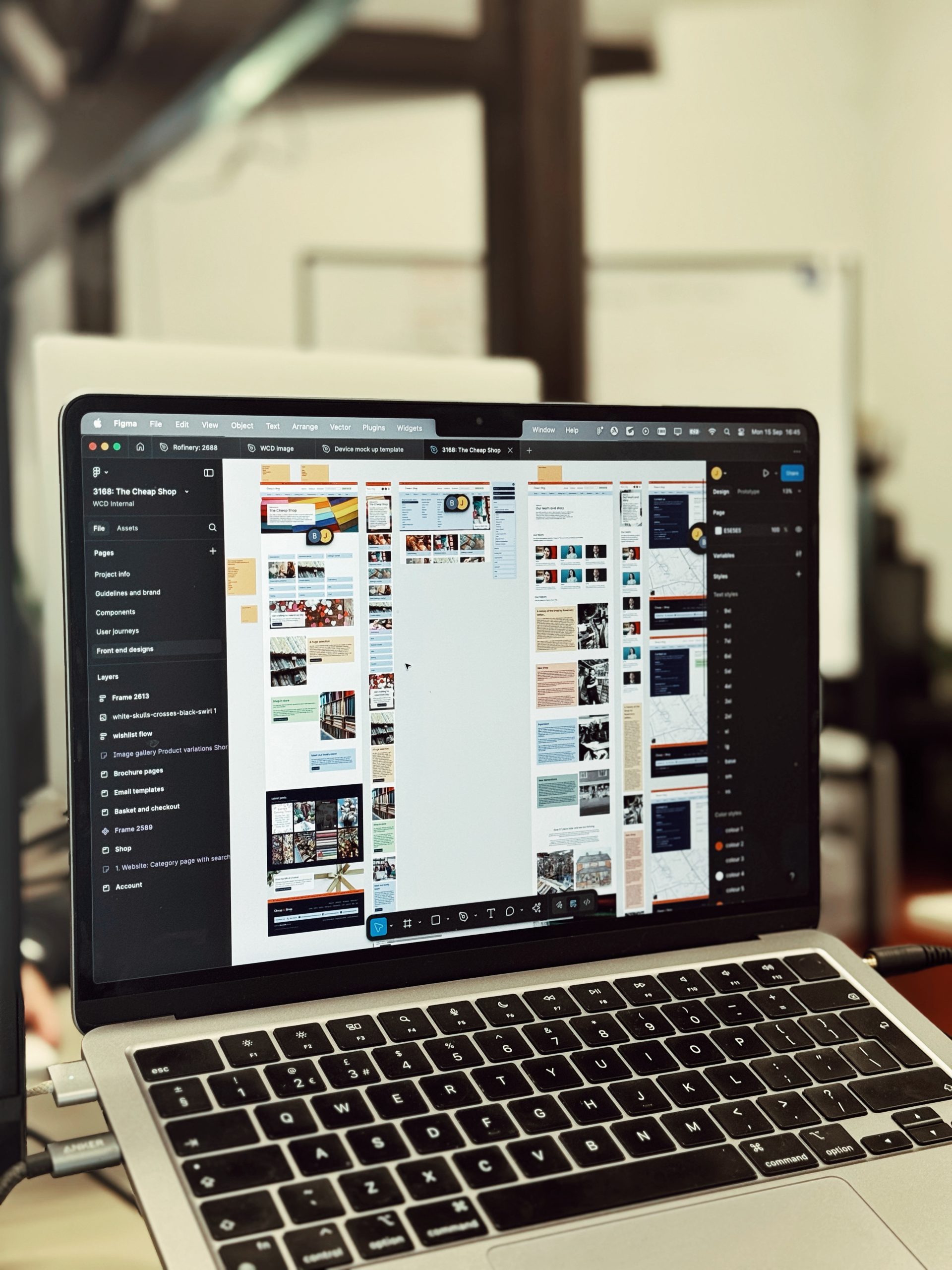 Figma design tool being used to create the cheap shop website
