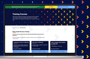 Key course cards and get in touch call to action on clinical trials office website